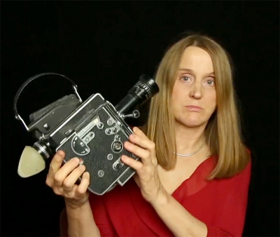 Cecile Noldus with her beloved Bolex camera.